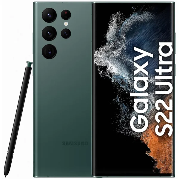 Samsung Galaxy S22 Ultra vert avant et arrière avec stylet S Pen