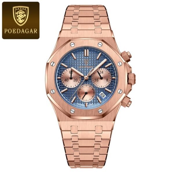 Montre Poedagar Chronographe – Or Rose & Cadran Bleu